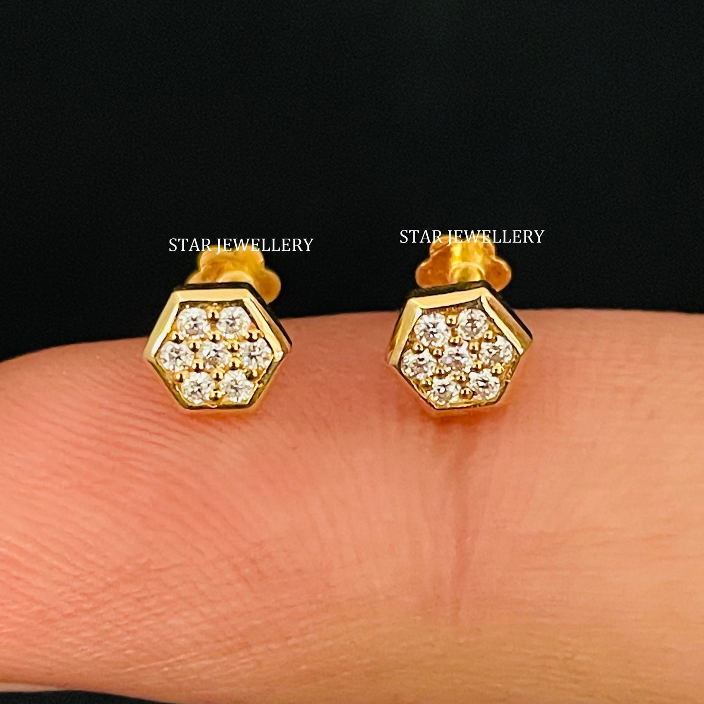 Natural Diamond Cluster Hexagon Stud for Nose Ear Piercing