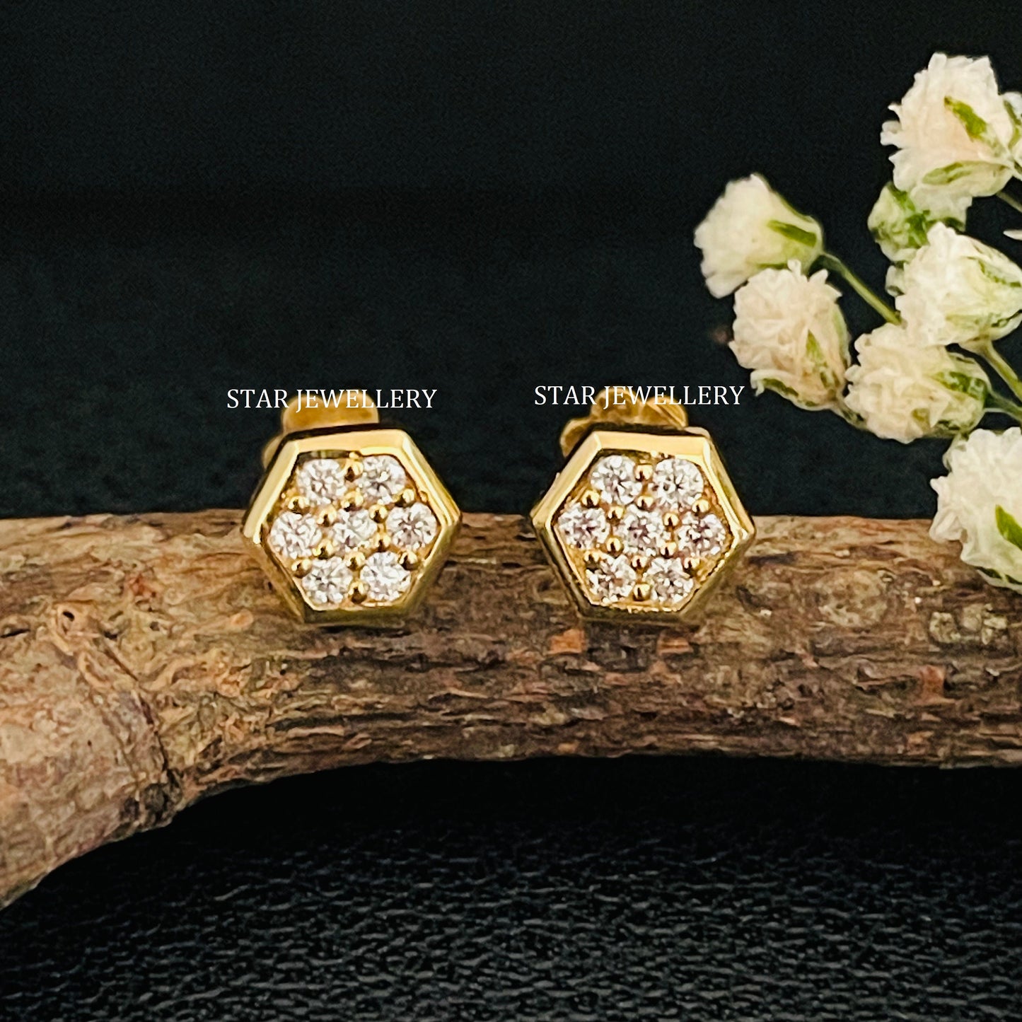 Natural Diamond Cluster Hexagon Stud for Nose Ear Piercing