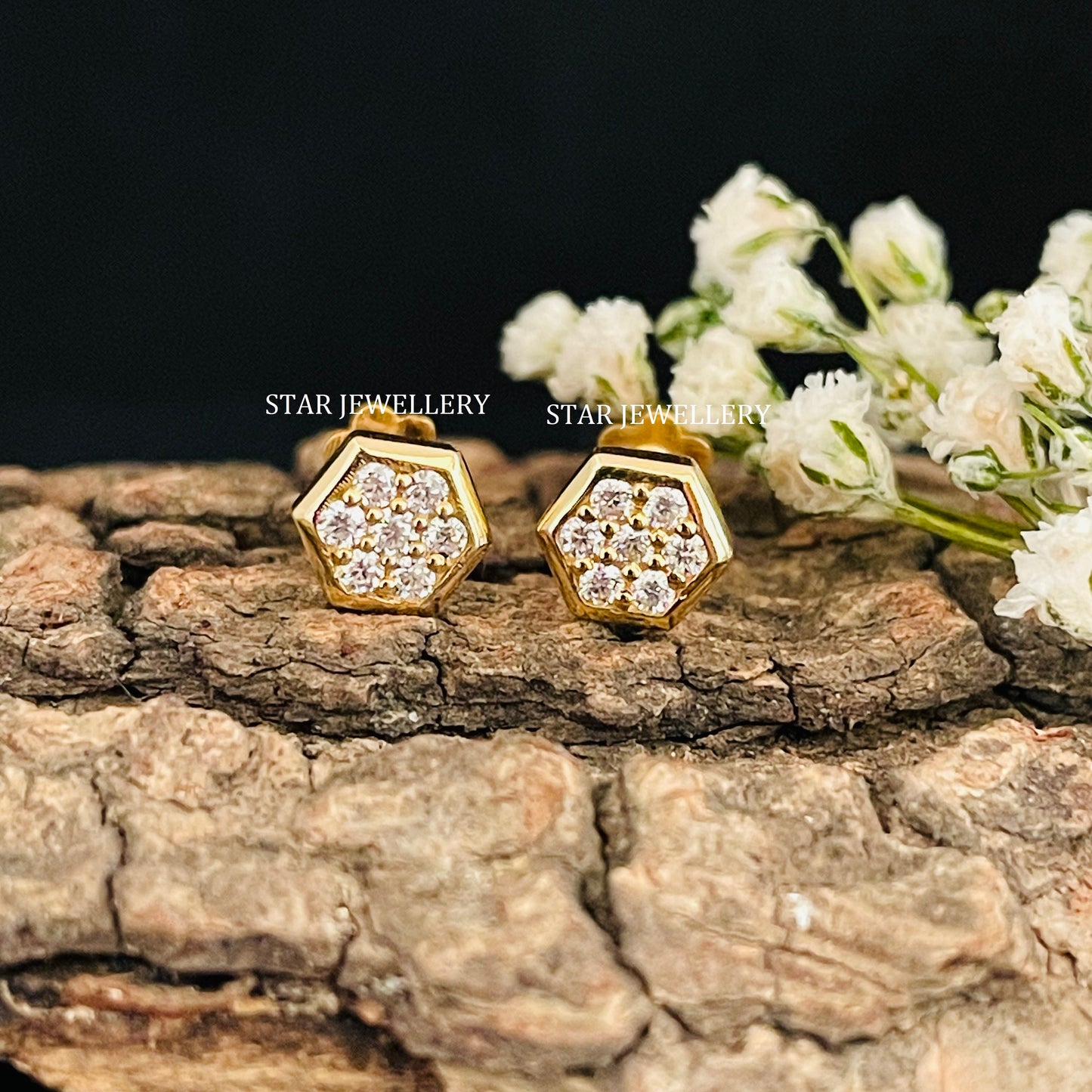Natural Diamond Cluster Hexagon Stud for Nose Ear Piercing