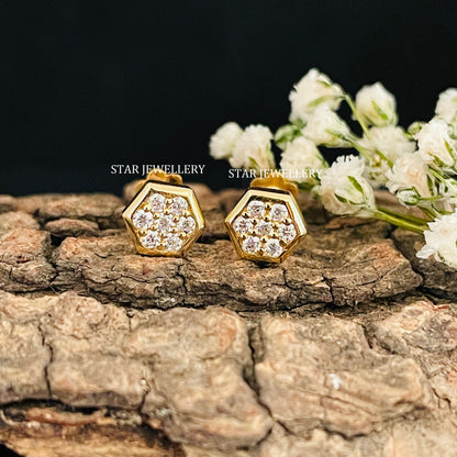Natural Diamond Cluster Hexagon Stud for Nose Ear Piercing