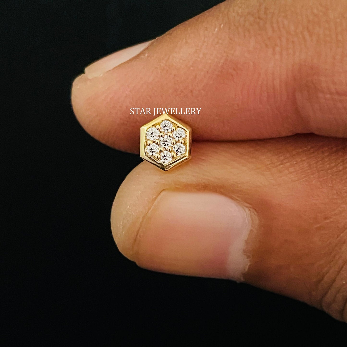 Natural Diamond Cluster Hexagon Stud for Nose Ear Piercing