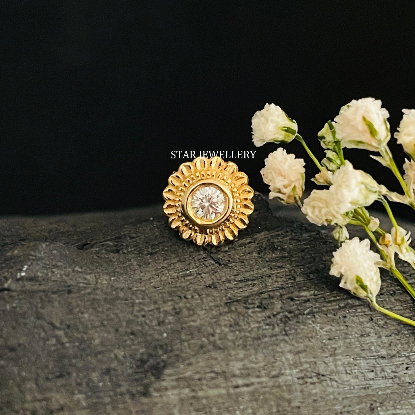 Natural Diamond Bezel Set Flower Stud for Nose Ear Piercing