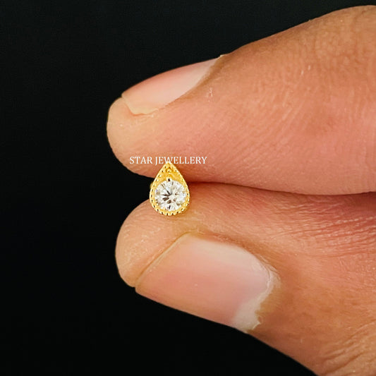 Genuine Diamond Mono Stone Pear Stud for Nose & Ear piercing