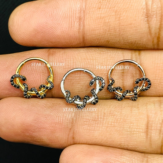 925 Sterling Silver Black Diamond Snake Daith & Septum Clicker