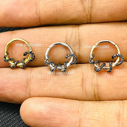 925 Sterling Silver Black Diamond Snake Daith & Septum Clicker