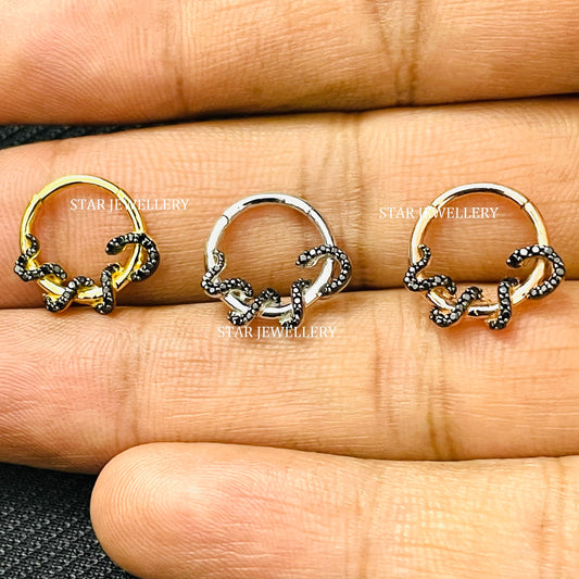 925 Sterling Silver Black Diamond Snake Daith & Septum Clicker