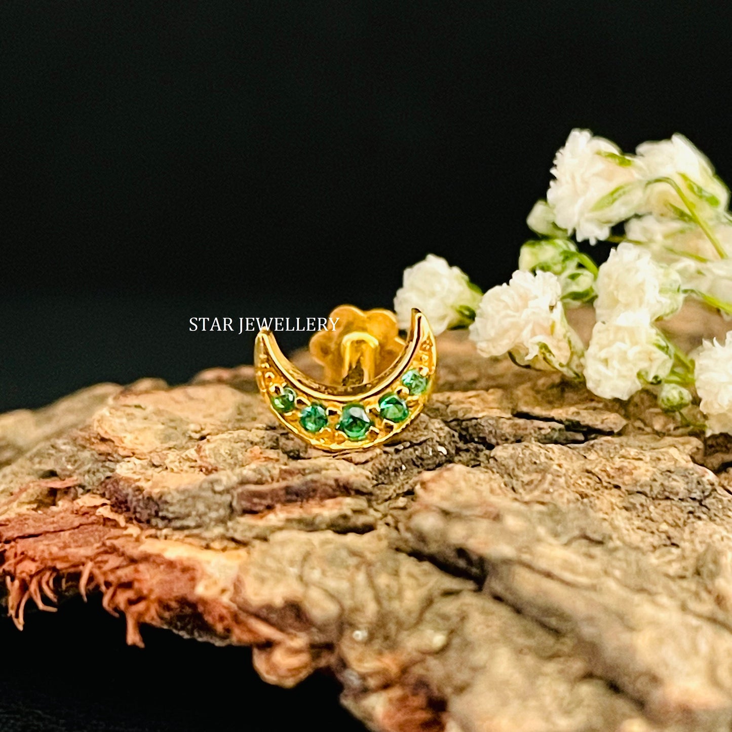 Natural Emerald Moon Helix Earring