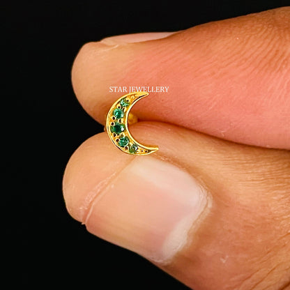 Natural Emerald Moon Helix Earring
