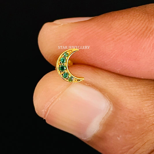 Natural Emerald Moon Helix Earring