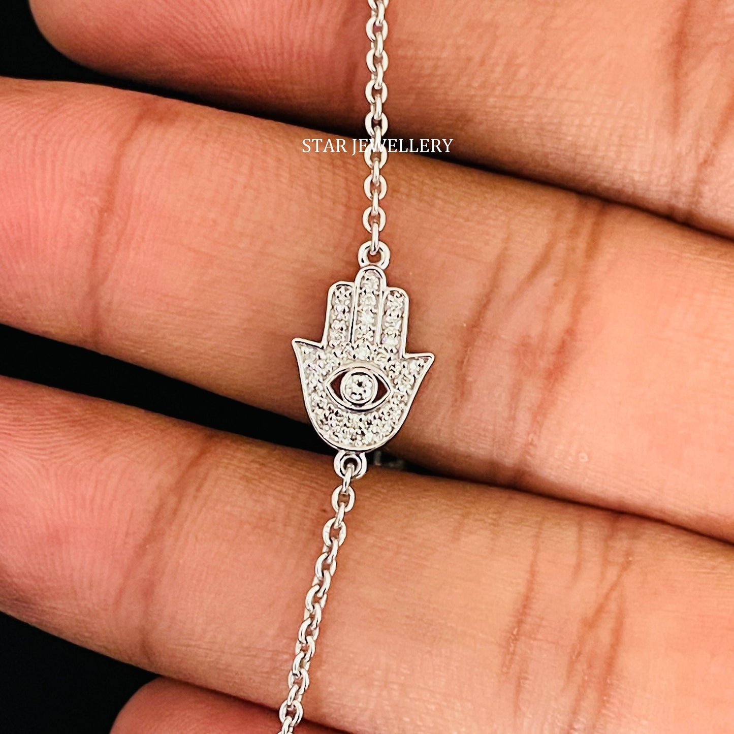 Solid Gold Natural Diamond Hamsa Bracelet