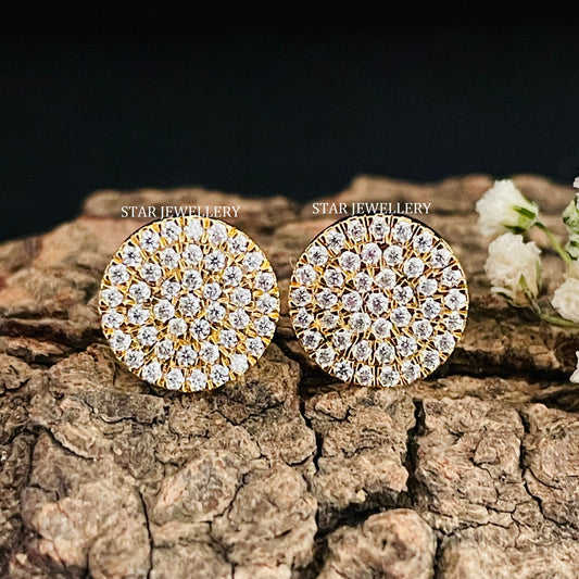 14K Solid Gold Pave Set Diamond Circle Earring
