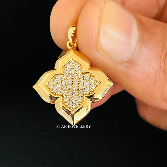 14K Solid Gold Diamond Clover Pendant