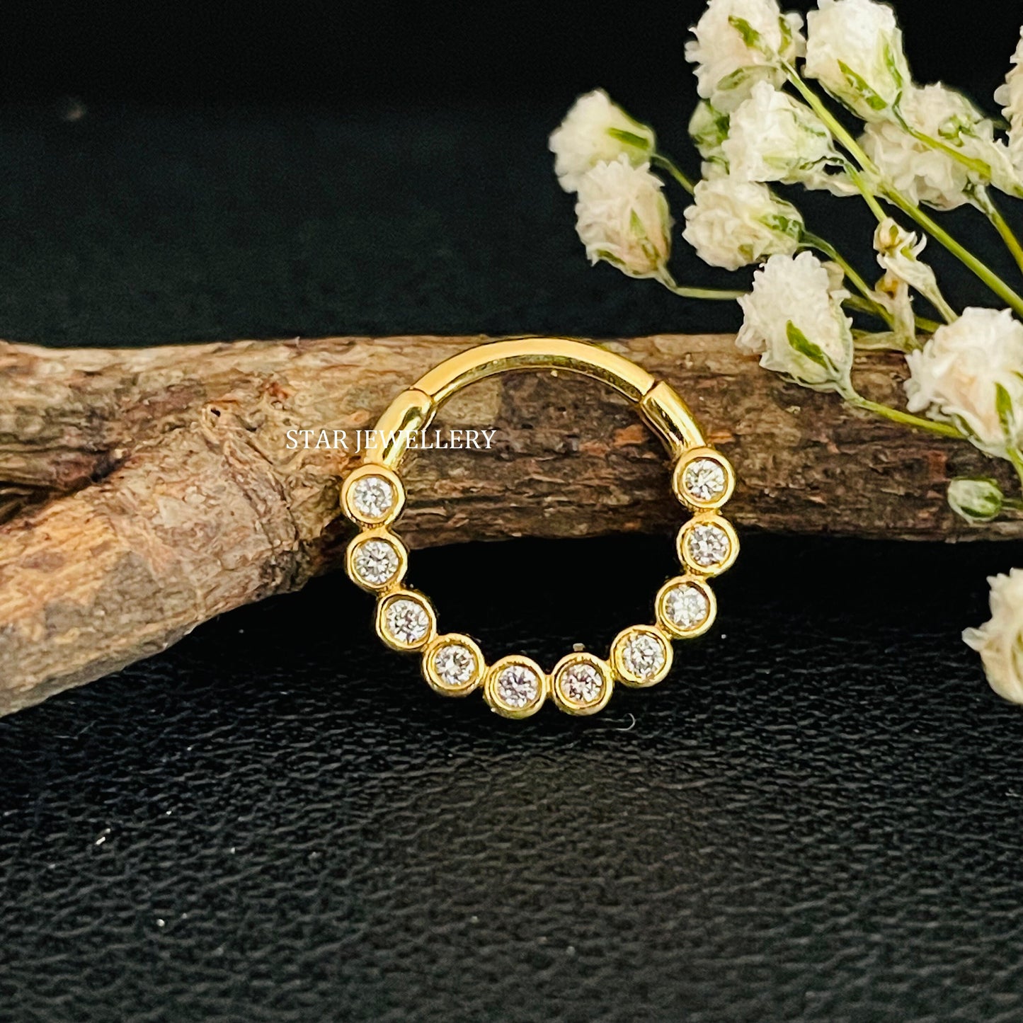 14K Solid Gold Bezel Set Minimalist Diamond Daith Clicker