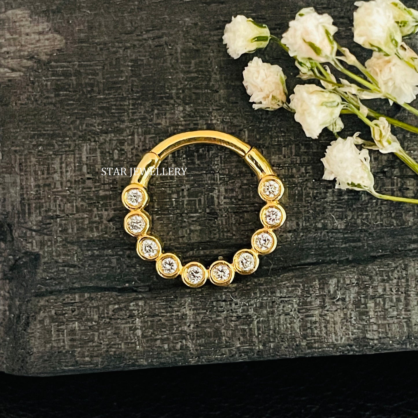 14K Solid Gold Bezel Set Minimalist Diamond Daith Clicker