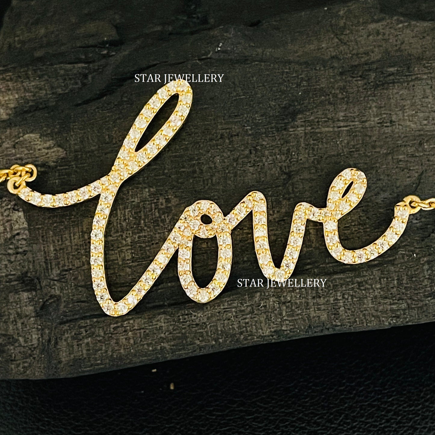 Natural Diamond Solid Gold Love Necklace