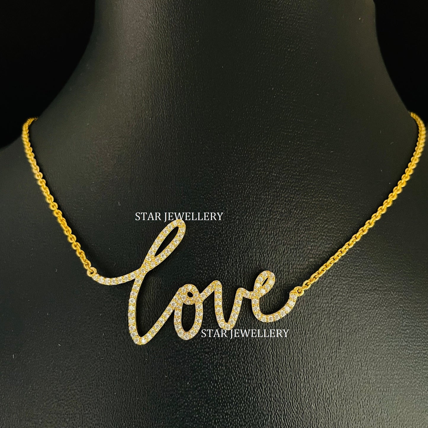 Natural Diamond Solid Gold Love Necklace