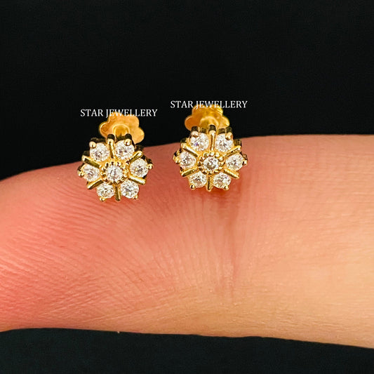 Natural Diamond Flower Stud for Nose Tragus Lobe Conch