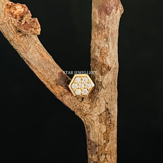 Natural Diamond Cluster Hexagon Stud for Nose Ear Piercing