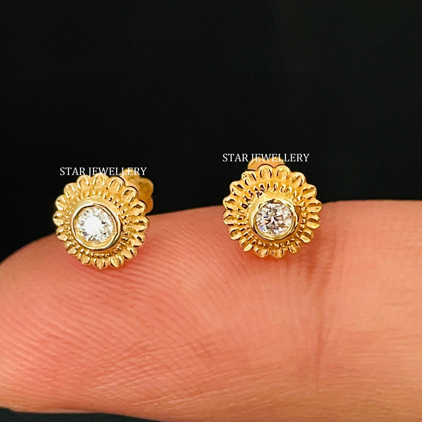 Natural Diamond Bezel Set Flower Stud for Nose Ear Piercing