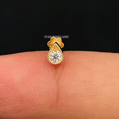 Genuine Diamond Mono Stone Pear Stud for Nose & Ear piercing