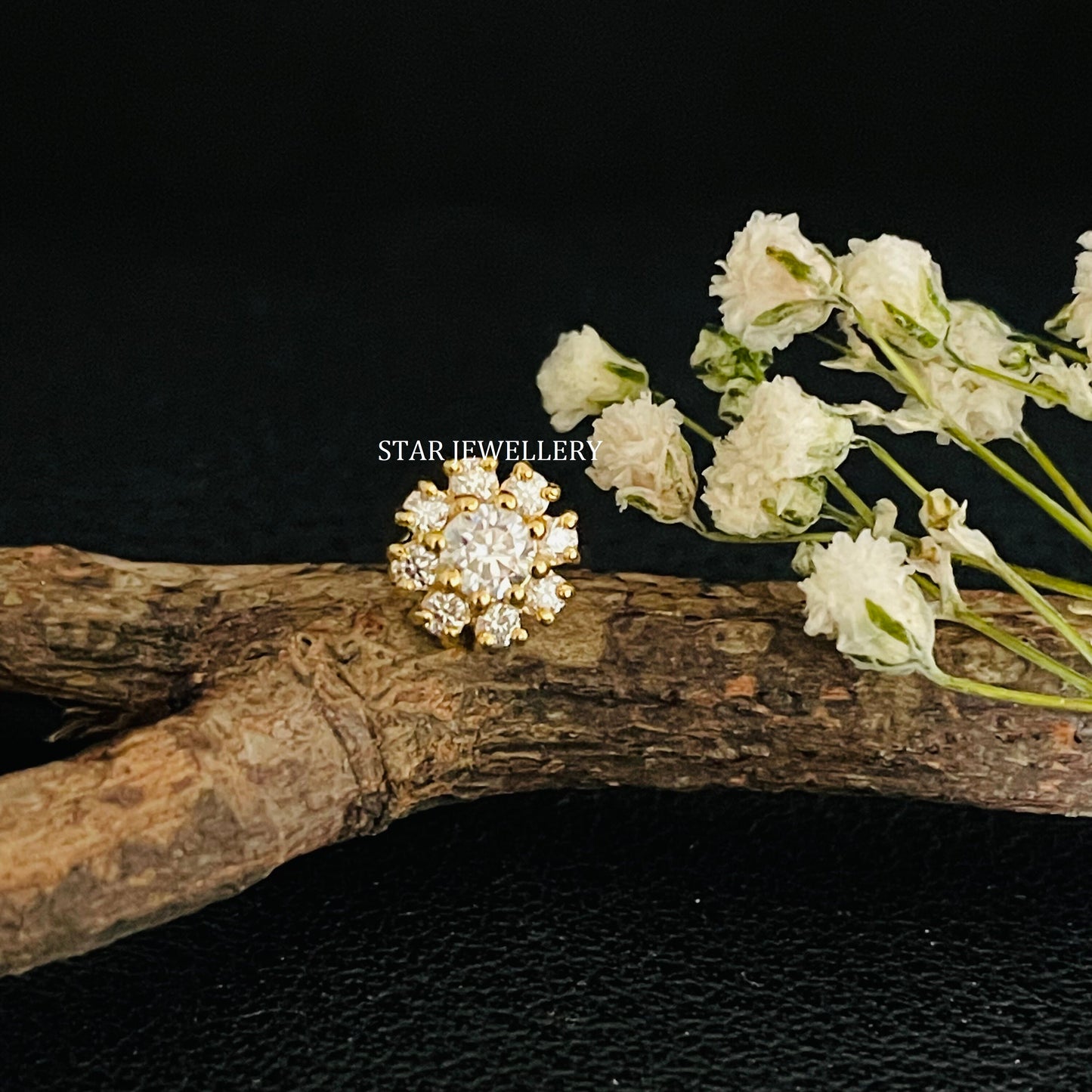 14K Gold Diamond Cluster Floral Ear Piercing