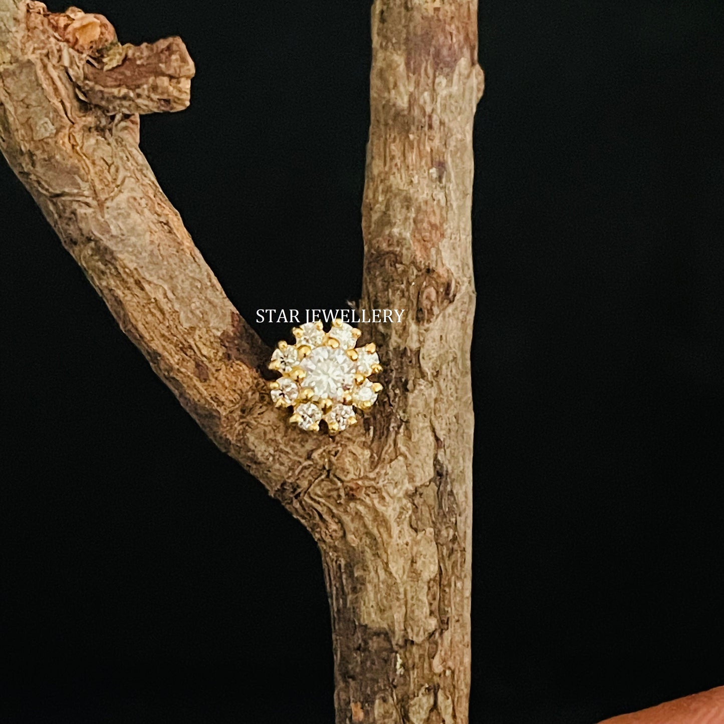 14K Gold Diamond Cluster Floral Ear Piercing