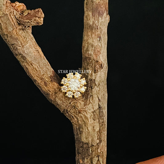 14K Gold Diamond Cluster Floral Ear Piercing