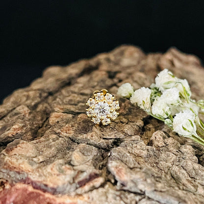 14K Gold Diamond Cluster Floral Ear Piercing