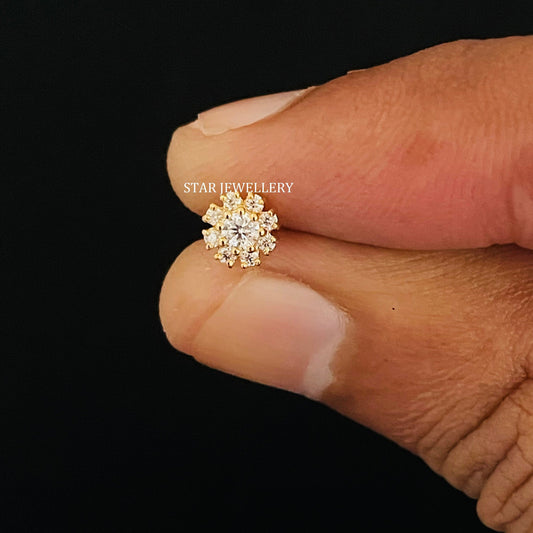 14K Gold Diamond Cluster Floral Ear Piercing