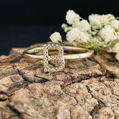 Diamond Initial Dainty Solid Gold Ring