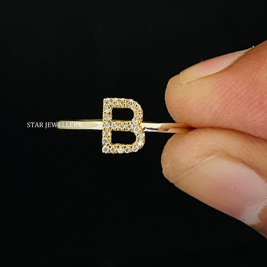 Diamond Initial Dainty Solid Gold Ring
