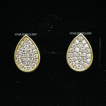 14K Solid Gold Pave Set Diamond Tear Drop Earring