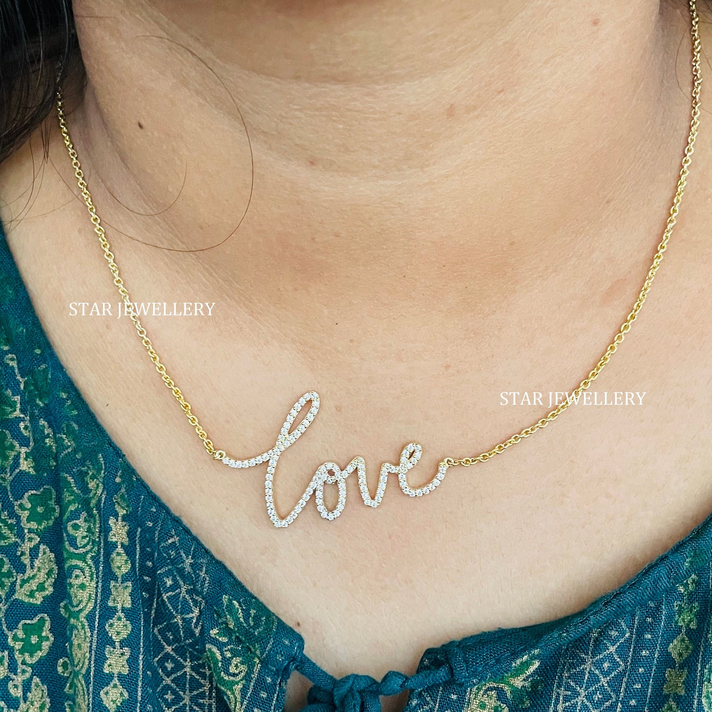 Natural Diamond Solid Gold Love Necklace