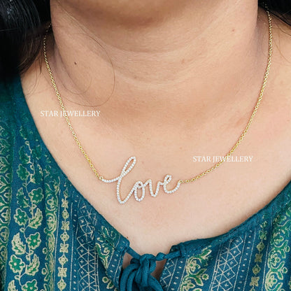 Natural Diamond Solid Gold Love Necklace