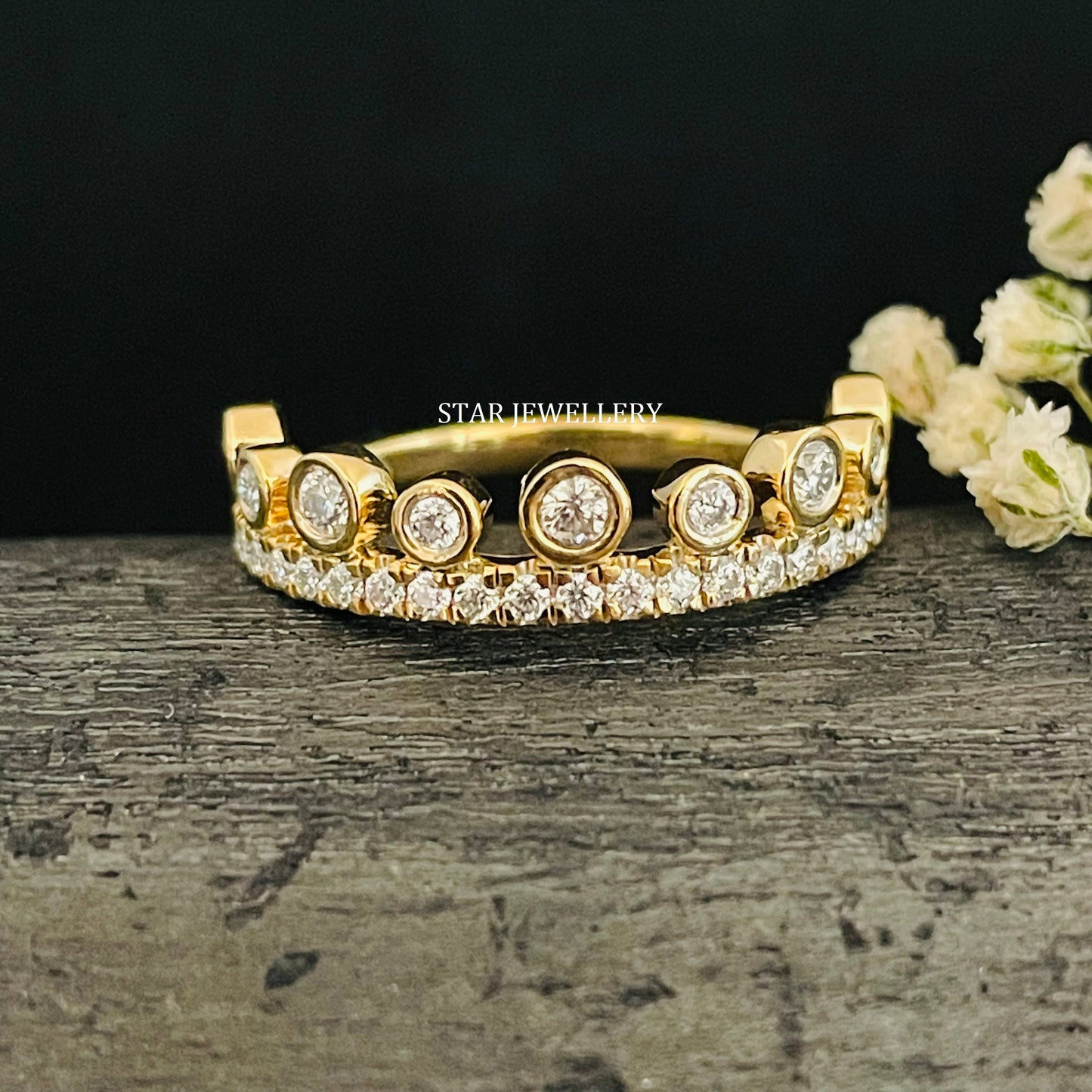 Bezel Set Natural Diamond Stable Ring with 14K Solid Gold