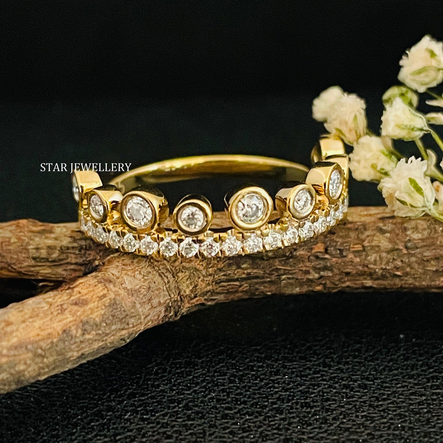 Bezel Set Natural Diamond Stable Ring with 14K Solid Gold