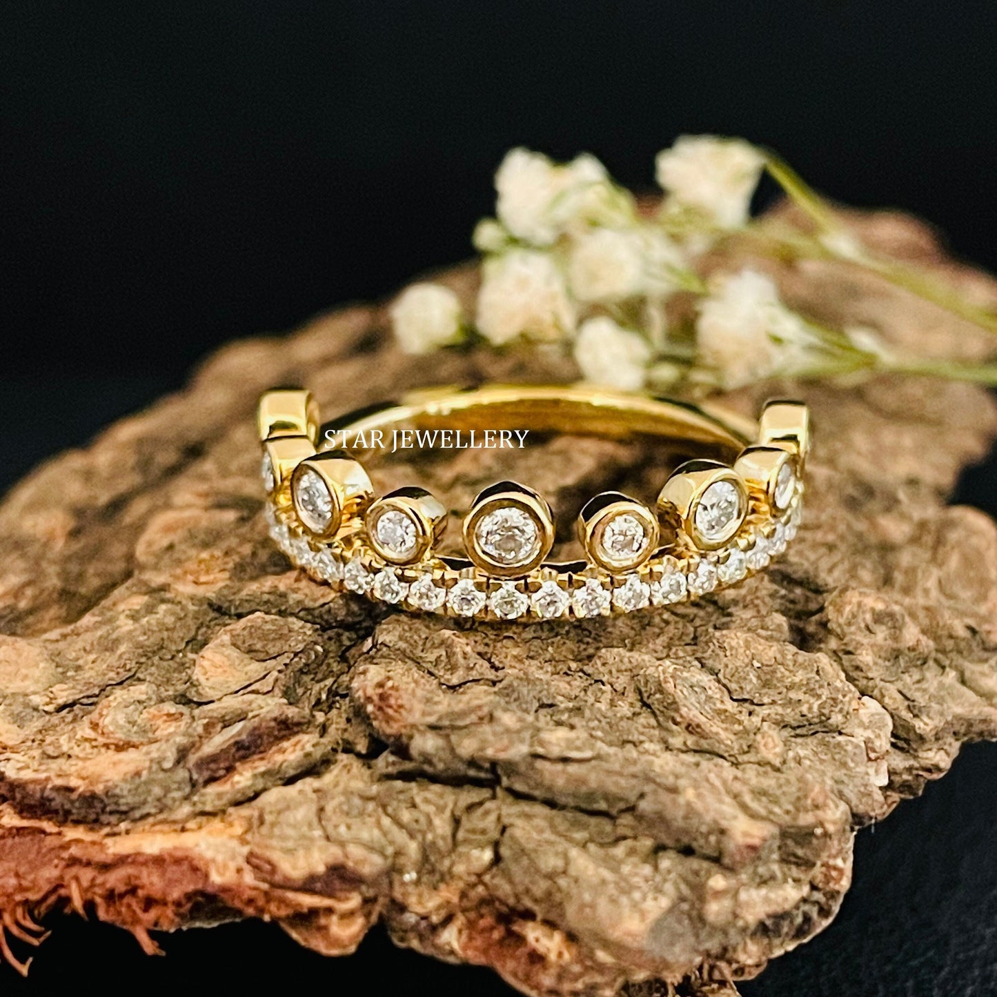 Bezel Set Natural Diamond Stable Ring with 14K Solid Gold