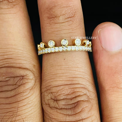 Multi Stone Bezel Set Natural Diamond 14K Gold Ring