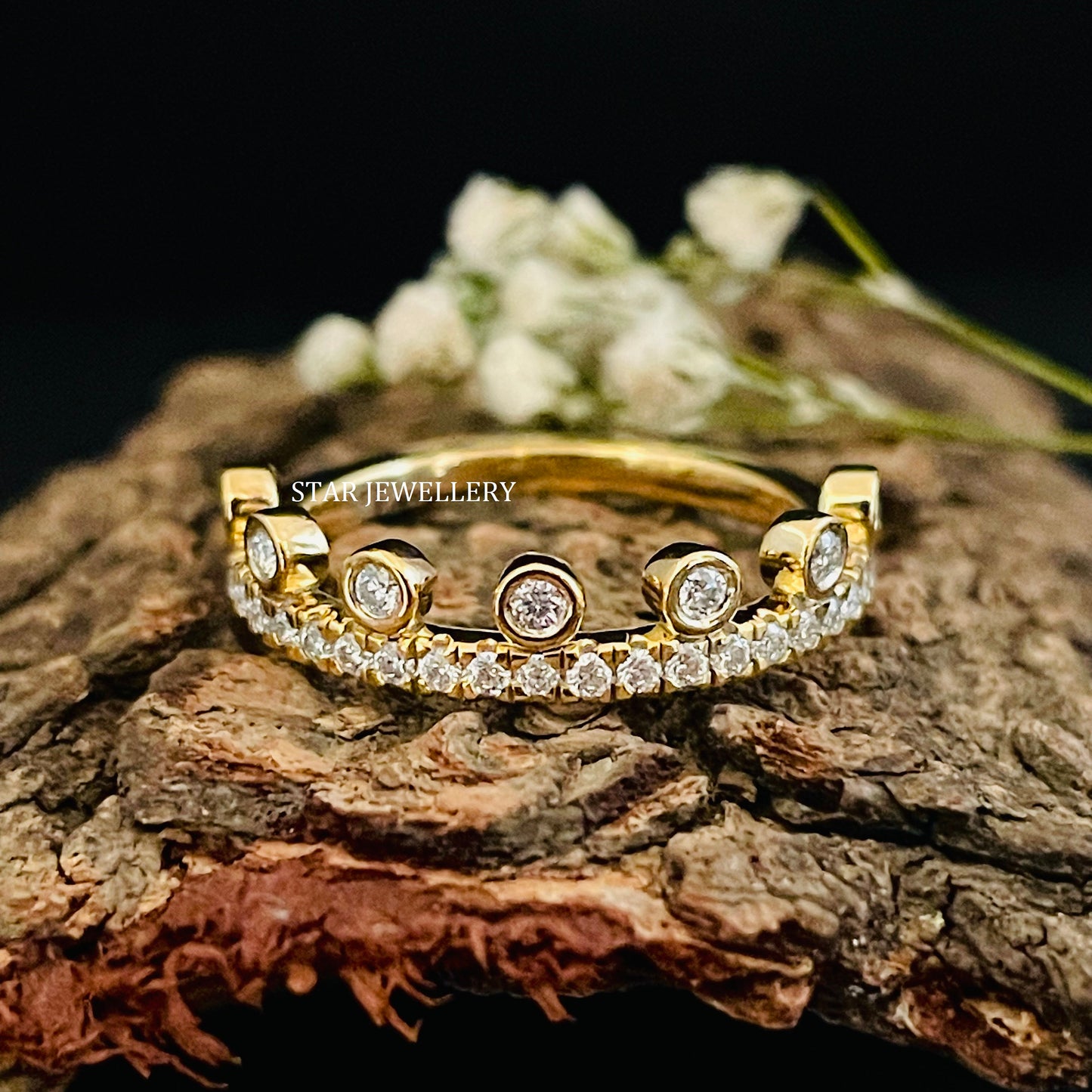 Multi Stone Bezel Set Natural Diamond 14K Gold Ring