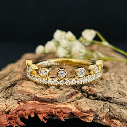 Multi Stone Bezel Set Natural Diamond 14K Gold Ring