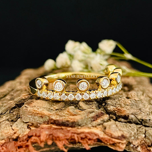 Multi Stone Bezel Set Natural Diamond 14K Gold Ring