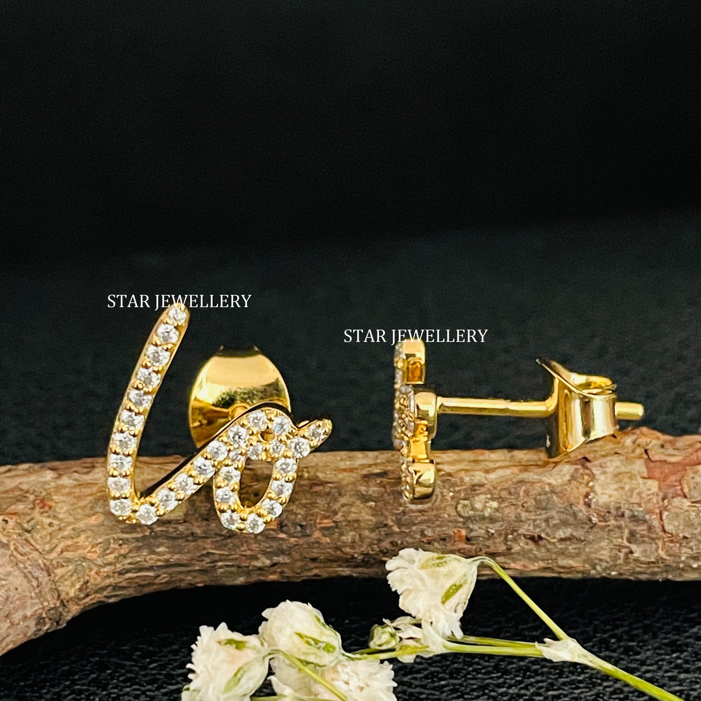 Solid Gold Natural Daimond LOVE Letter Earring