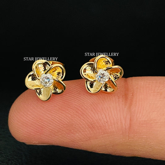 14K Solid Gold Curved Flower Piercing for Helix, High lobe, Conch, Auricle, Tragus