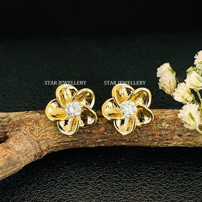 14K Solid Gold Curved Flower Piercing for Helix, High lobe, Conch, Auricle, Tragus