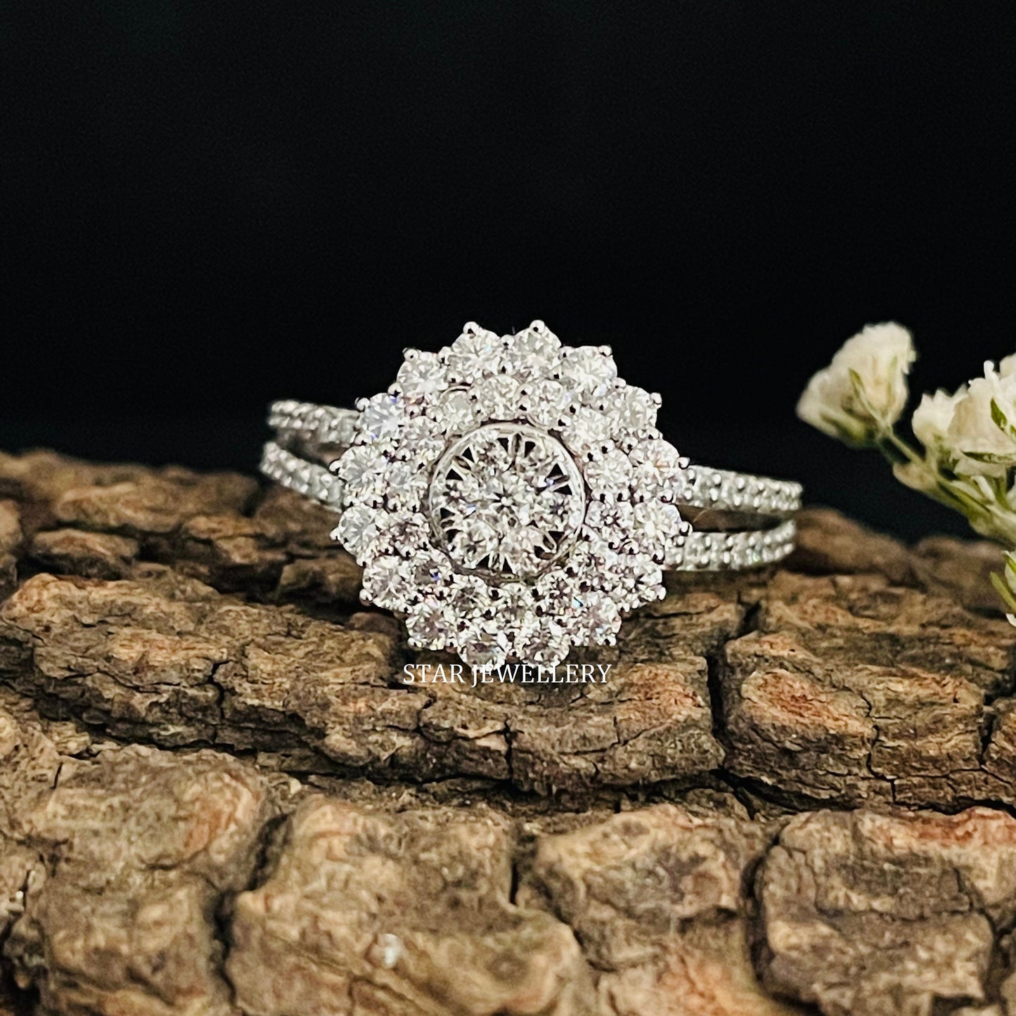 1.0 Ct Natural Diamond Cluster Double Halo Engagement Ring