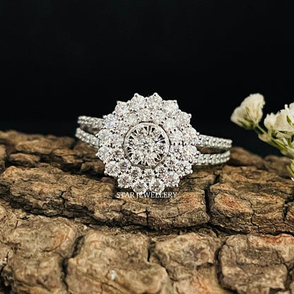 1.0 Ct Natural Diamond Cluster Double Halo Engagement Ring