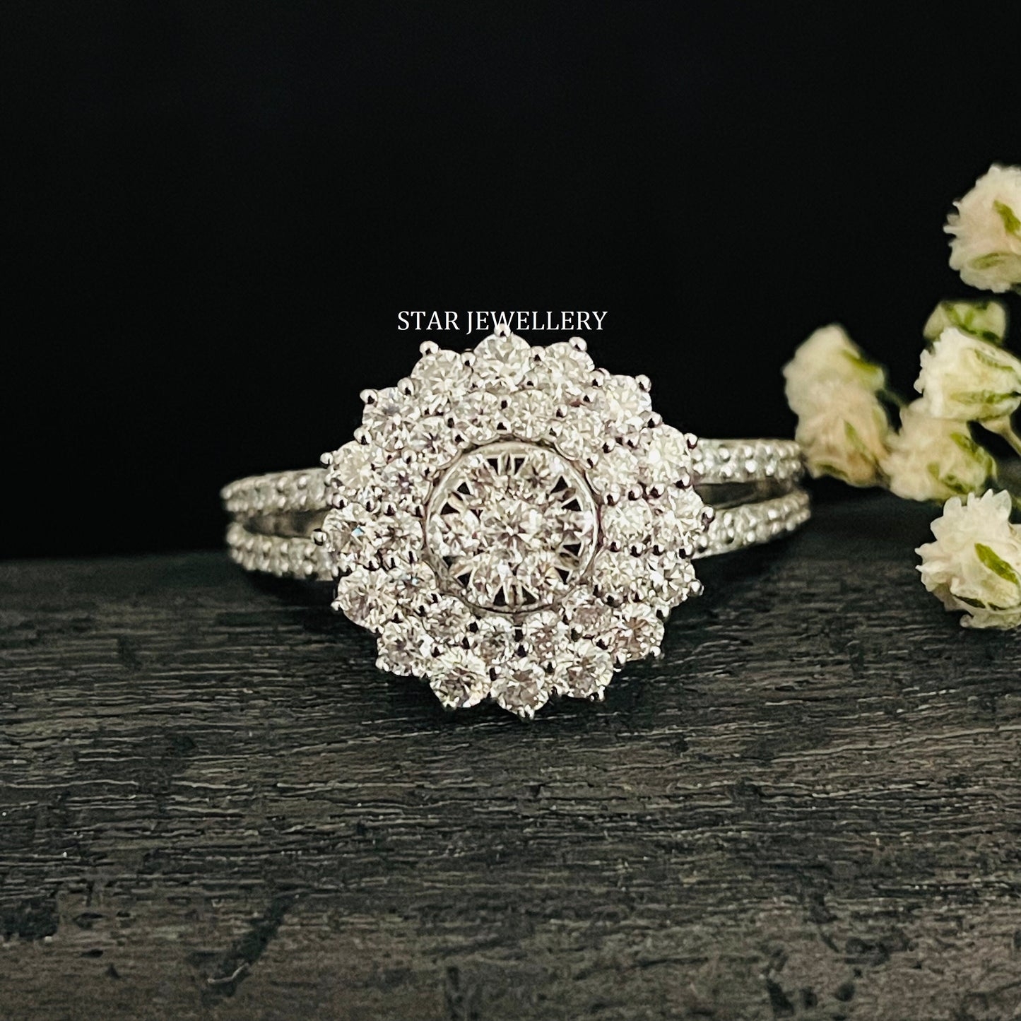 1.0 Ct Natural Diamond Cluster Double Halo Engagement Ring