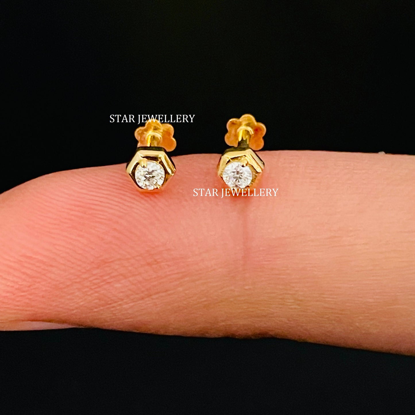 Natural Diamond Hexagon Stud for Ear Piercing
