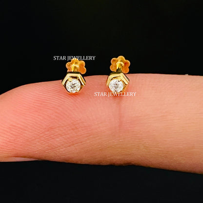 Natural Diamond Hexagon Stud for Ear Piercing