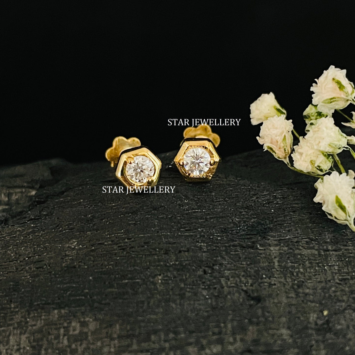 Natural Diamond Hexagon Stud for Ear Piercing